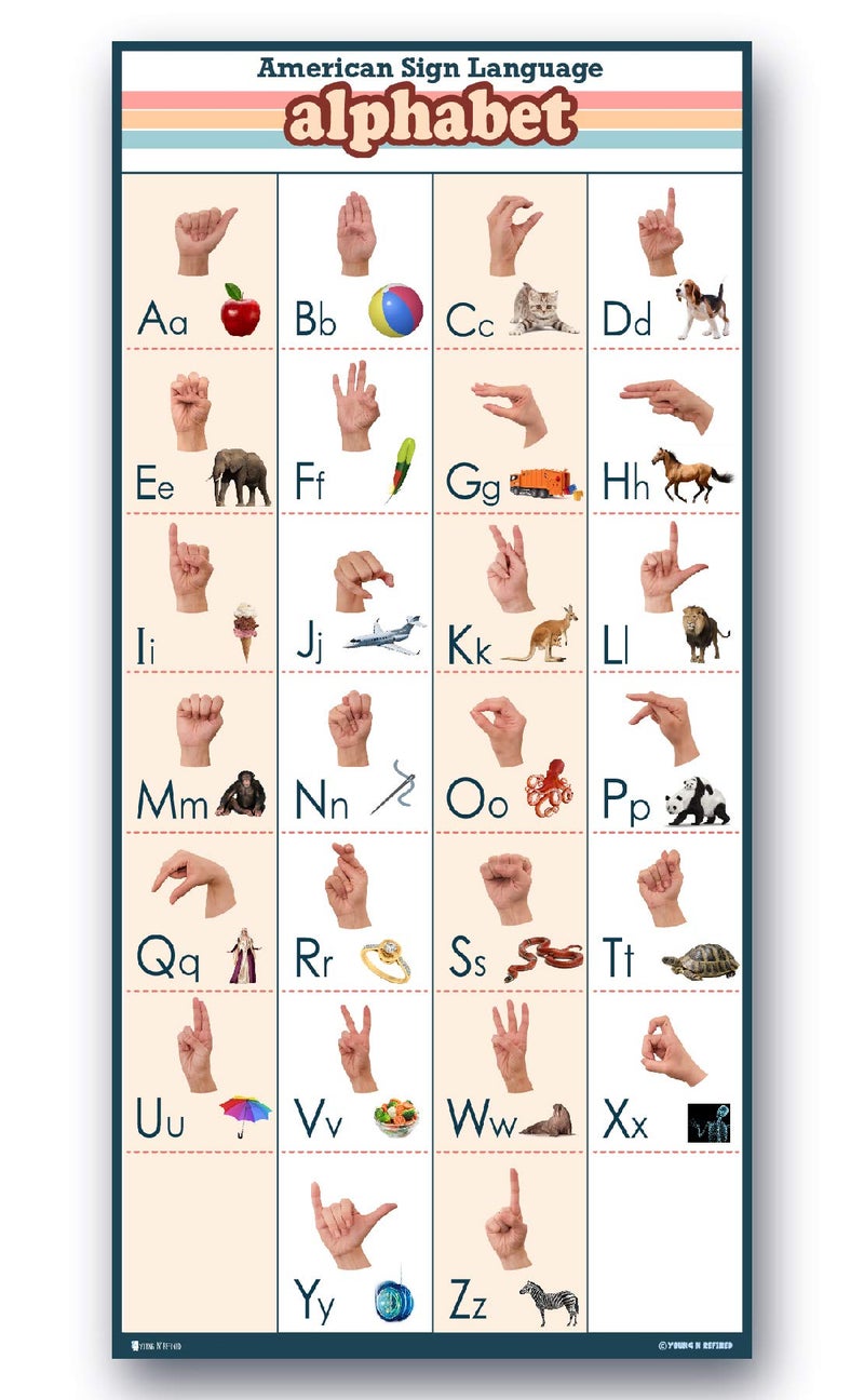 Young N Refined ملصق لغة الإشارة للأطفال الأبجدية كبير مُغلف بالصور (18x30) - Image 4